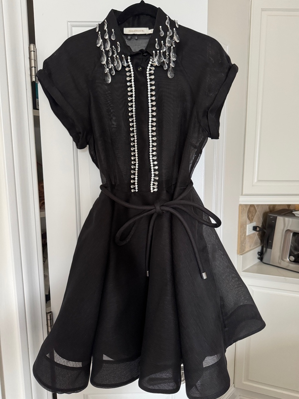 Zimmermann Black Mini Dress with Jeweled Collar